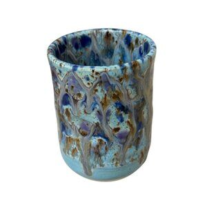 Handcrafted Stoneware Pottery Blue & Brown Glazed Ceramic Cup Vase
